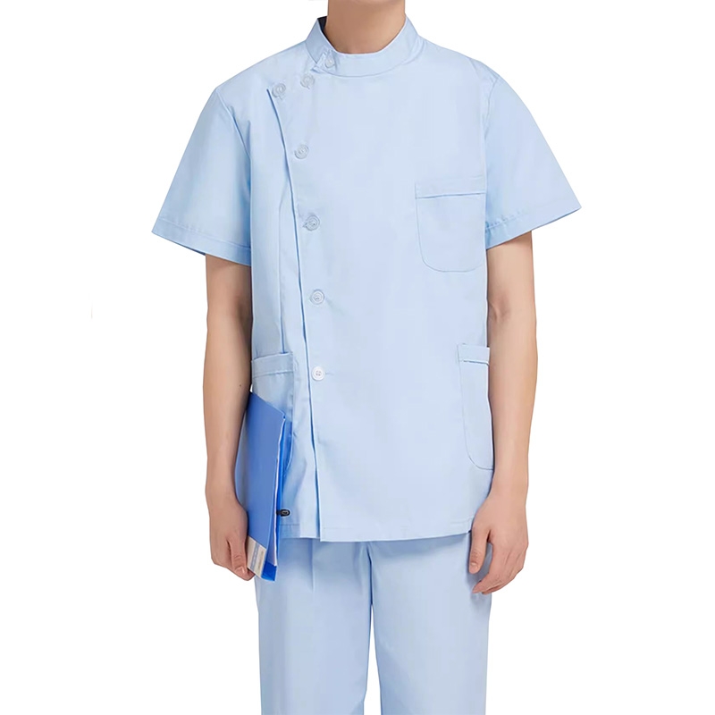 男女通用​醫護短袖工作服套裝，淺藍色護士服老人院美容院醫院夏裝多口袋