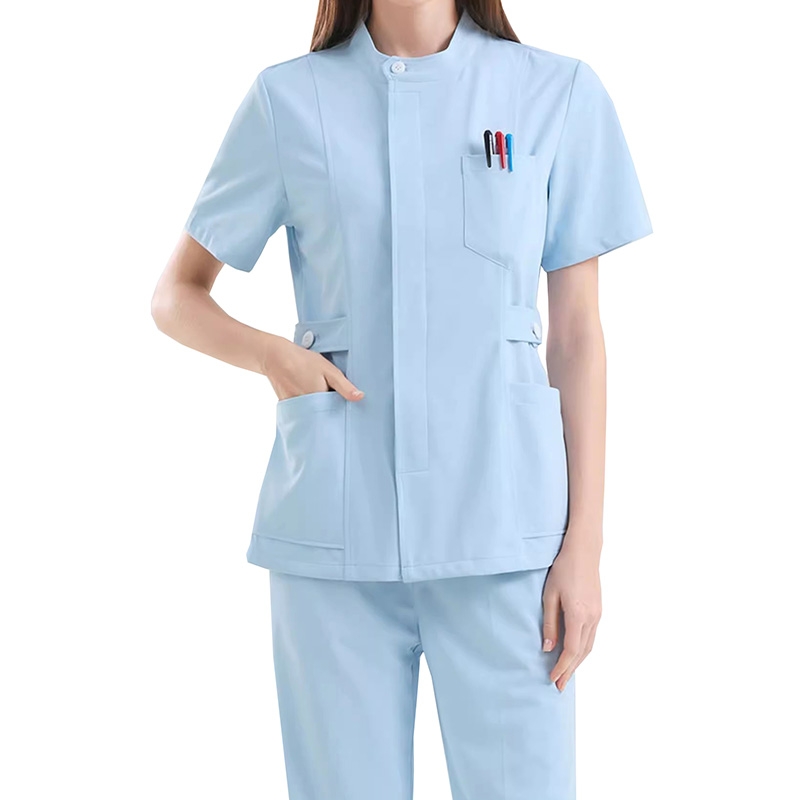 女士淺藍醫護工作服夏季款，淺藍短袖分體套裝，護士醫生透氣工裝