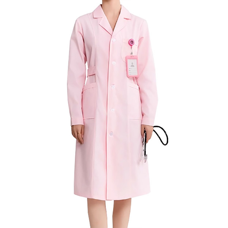 Nursing smock, dental and oral clinic, hospital, school, nursery, nursing college workwear, pink round lapel collar, long sleeves