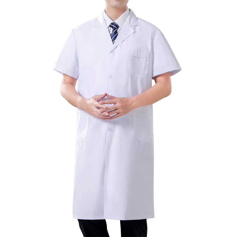 White-coated male doctors, long-sleeved and short-sleeved isolation gowns for physicians and nurses, pharmacy and hospital workwear, medical student chemistry lab coats