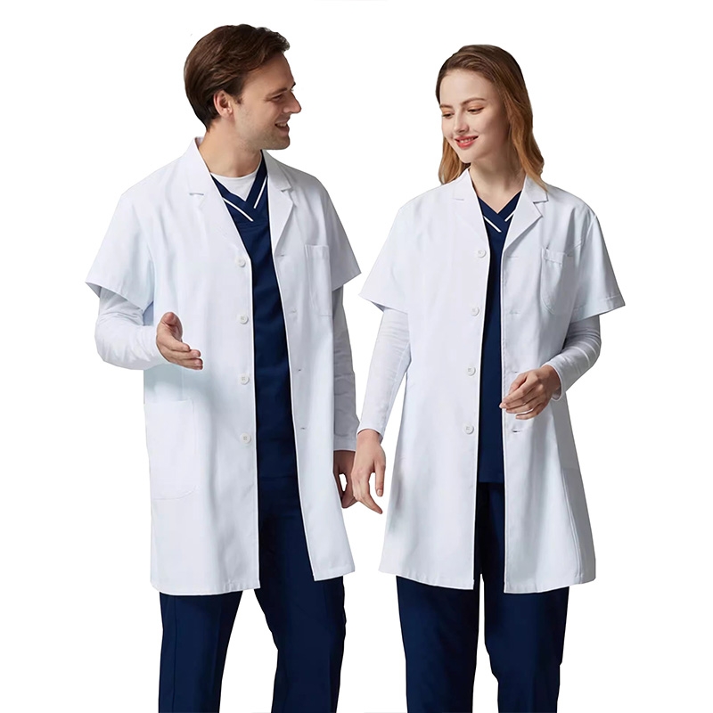 Stretch white coat with thick short sleeves for doctors, lightweight summer short-sleeved uniform for dental and cosmetic clinic practitioners