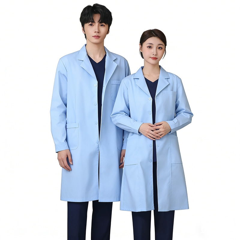Blue Doctor‘s Coat with Long Sleeves, Hospital and Clinic Attire Long-Length Healthcare Garment