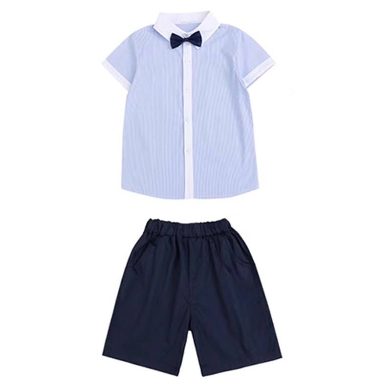 淺藍條紋領結襯衫 + 藏青短褲 兒童禮服演出服幼兒園畢業服