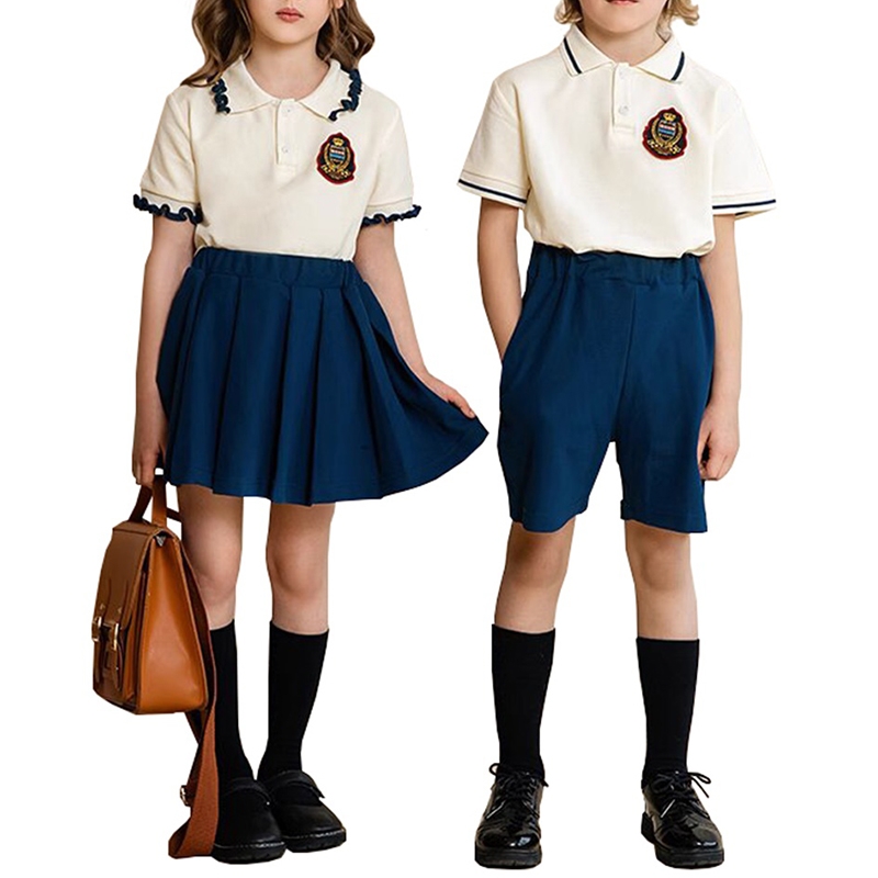 男女童學院風校服套裝 夏季短袖 POLO 衫 + 裙 / 短褲 幼兒園小學制服