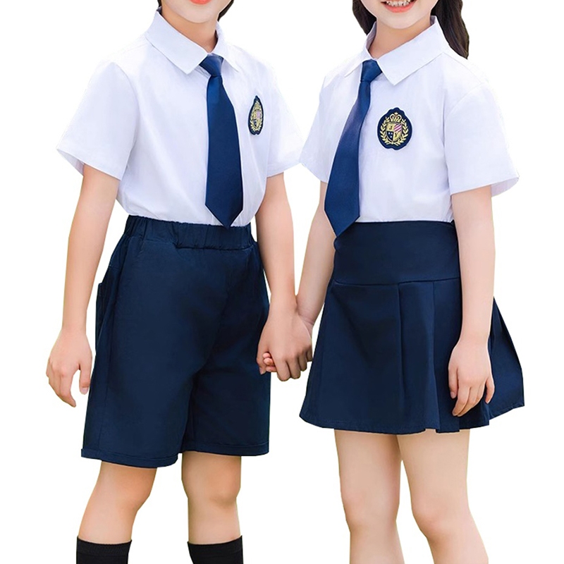 港式學童制服套裝 男女童短袖襯衫領帶學院風校服 幼稚園小學班服畢業禮服