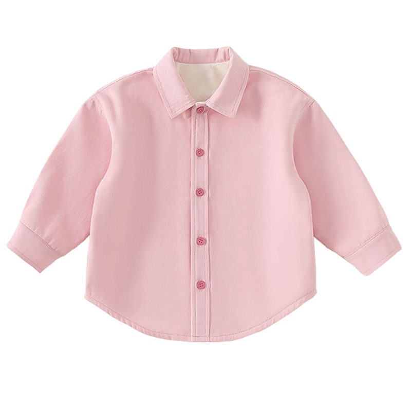 粉色加絨襯衫 嬰幼兒長袖保暖上衣 小童學院風打底衫 秋冬款
