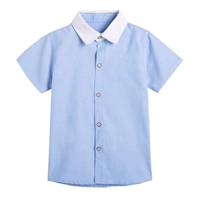 透氣棉質襯衫 淺藍色短袖款式 白色翻領設計 多場合適用 
