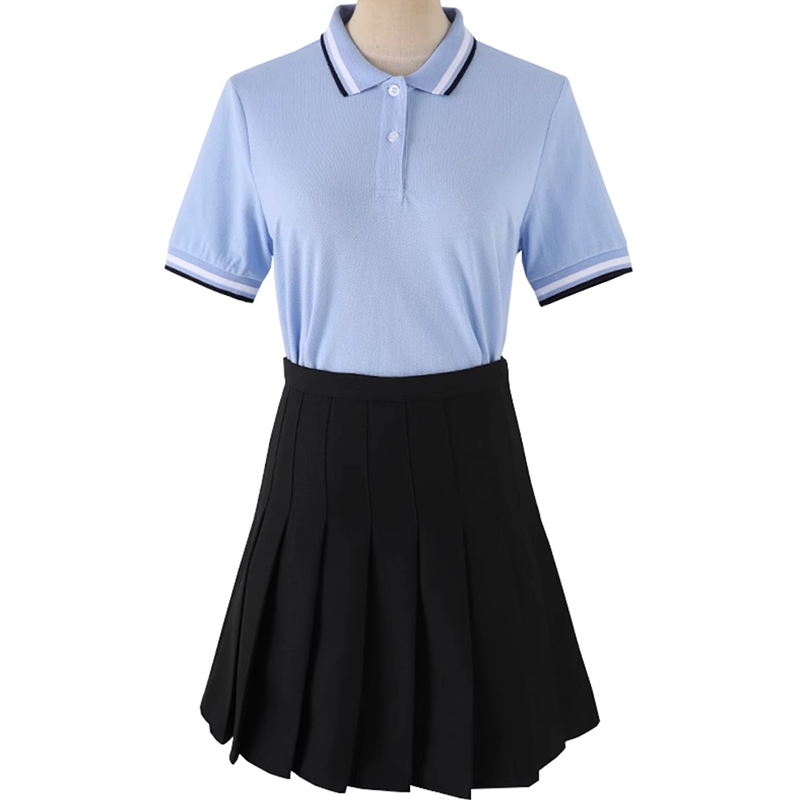 教師日常工作服 透氣 POLO 領上衣 + 百褶裙套裝 