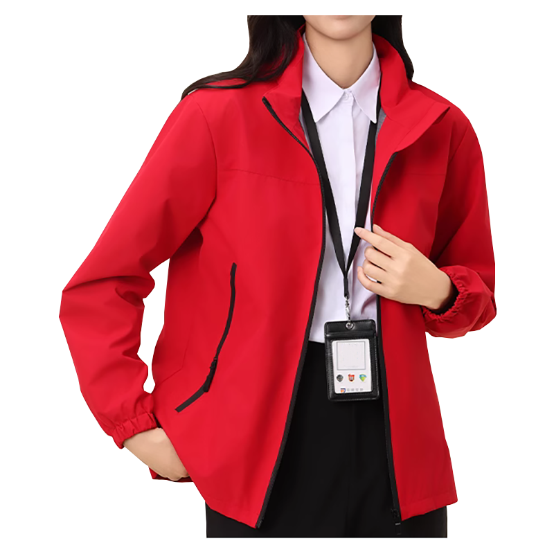 紅色長袖工裝夾克  定製立領防風工作服