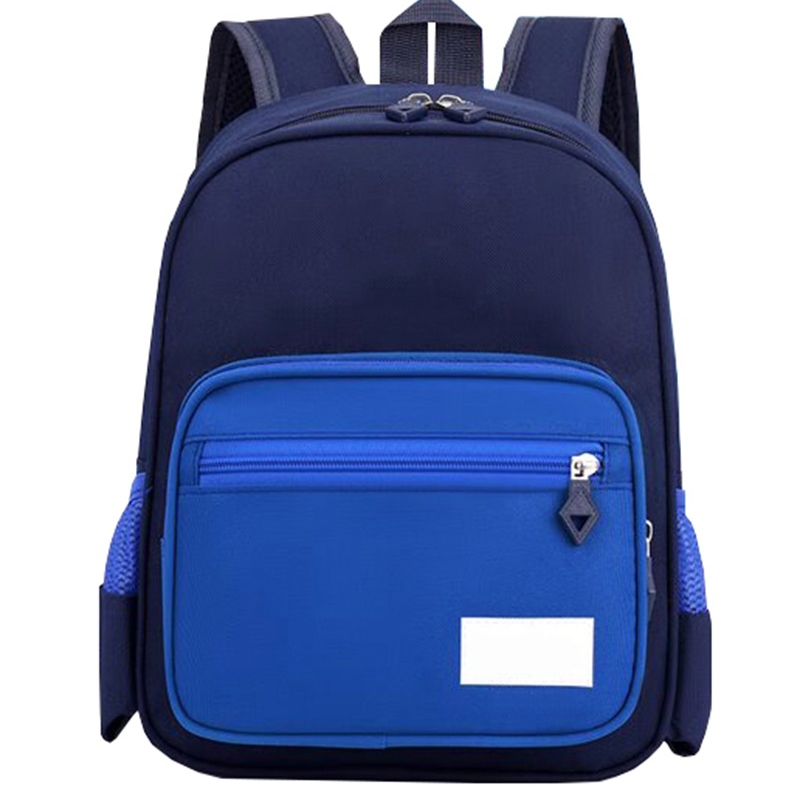 帶可寫標籤深藍雙肩包 亮藍拼色大容量揹包 學生通勤專屬標識書包