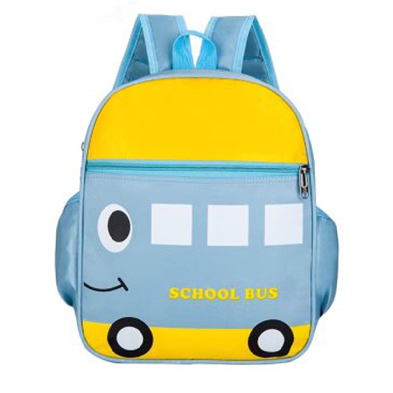 幼兒兒童揹包 淺藍黃拼色卡通校車圖案學前雙肩包