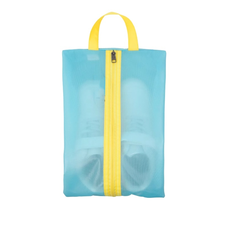 網眼拉鍊帶提手鞋收納袋，透氣旅行鞋整理袋