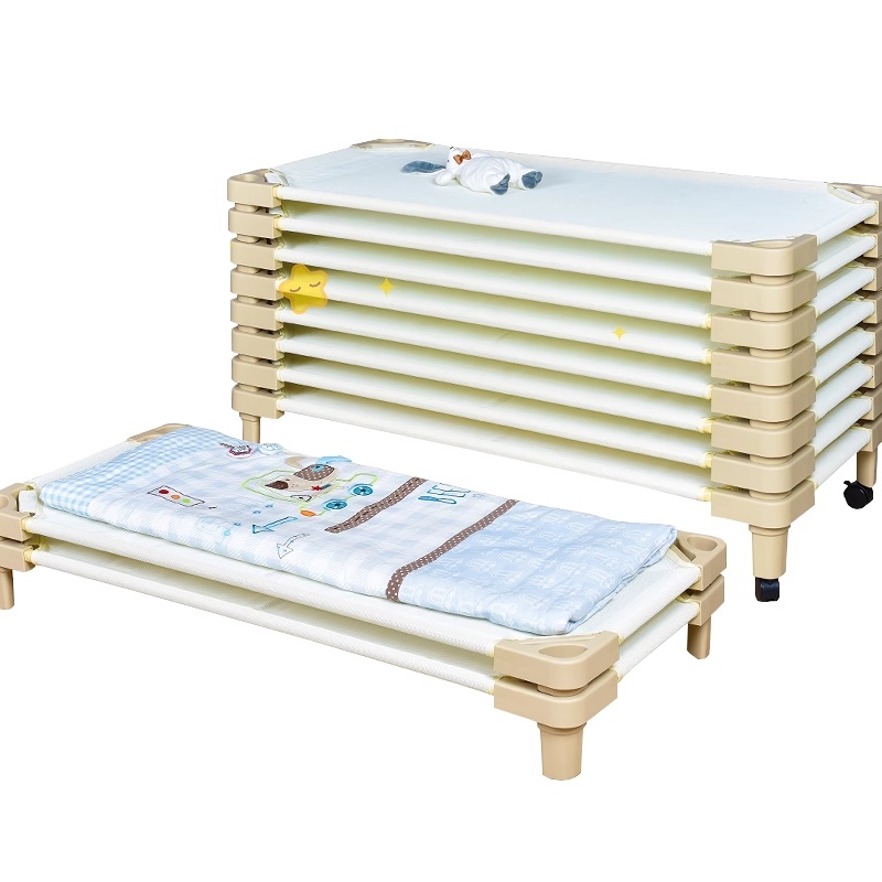 兒童可堆疊午睡牀 幼兒園家用便攜兒童牀  可定製帶滑輪 