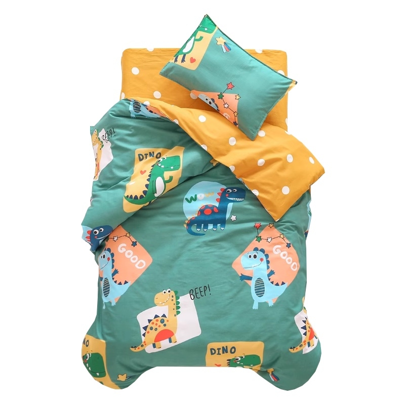 潮趣恐龍兒童牀品三件套 青綠色卡通恐龍印花 柔軟親膚寶寶被套