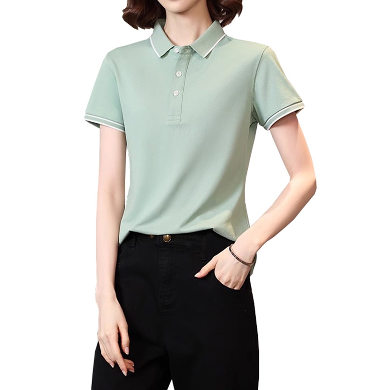淺綠色短袖 polo 衫 修身翻領商務休閒上衣 職場 OL 風 / 休閒百搭 T 恤
