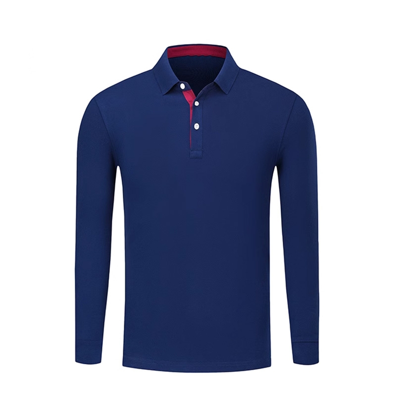春秋款長袖 polo 衫 深藍色棉質感上衣 商務休閒日常穿搭保羅衫