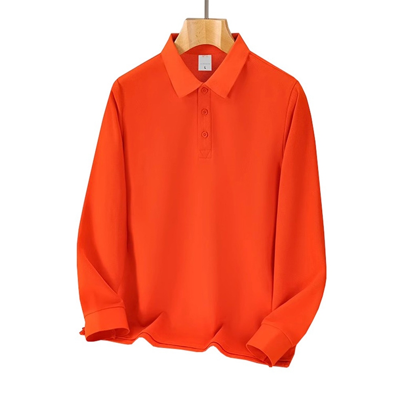 橙色長袖 polo 衫 修身翻領體恤 商務辦公團體工作服 日常穿搭上衣