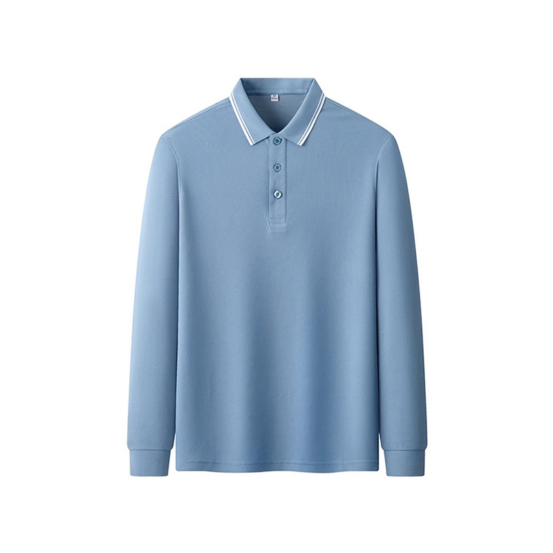 淺藍色長袖 polo 衫 撞色領邊翻領體恤 企業團隊工作服 商務辦公定製文化衫