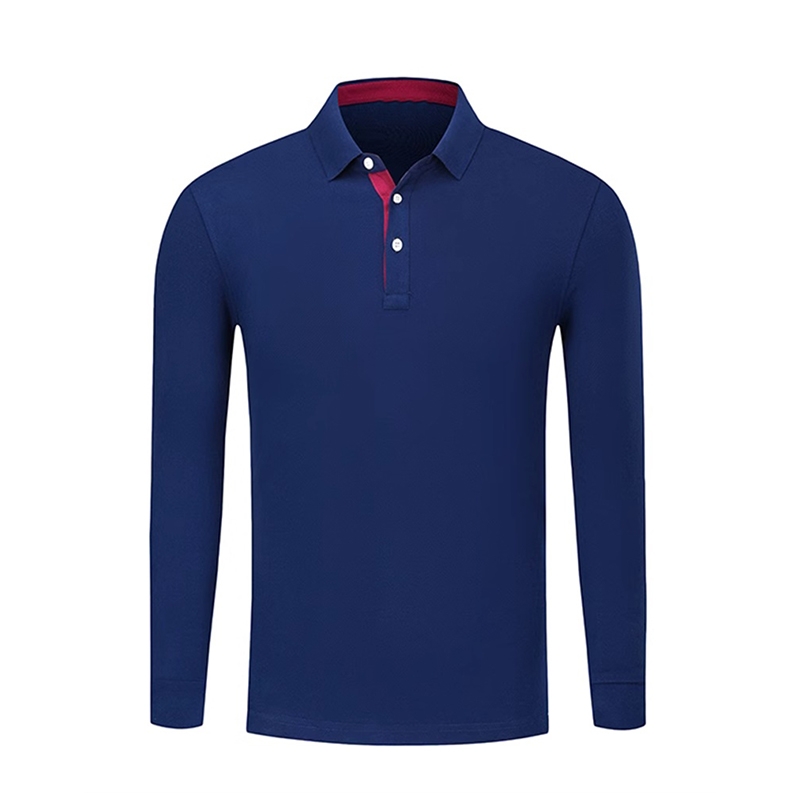 春秋款長袖 polo 衫 深藍色棉質感上衣 商務休閒日常穿搭保羅衫