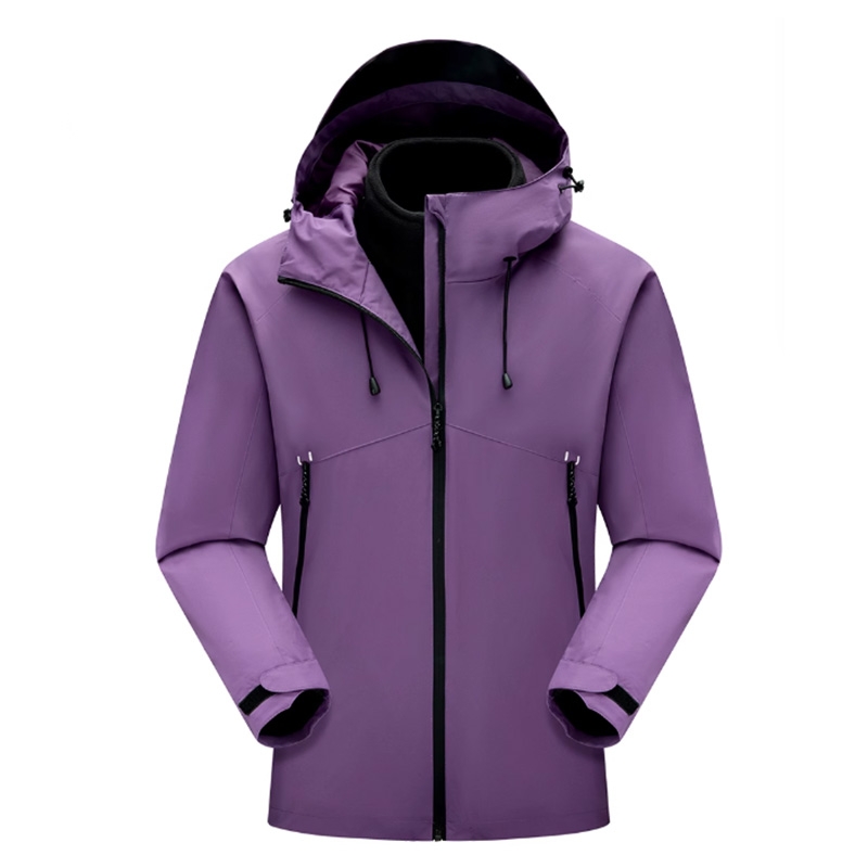 連帽抓絨內襯冬季工作服，加厚衝鋒衣外套夾克