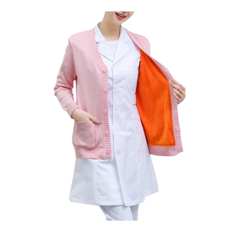 加絨針織開衫 女式 V 領加厚外套