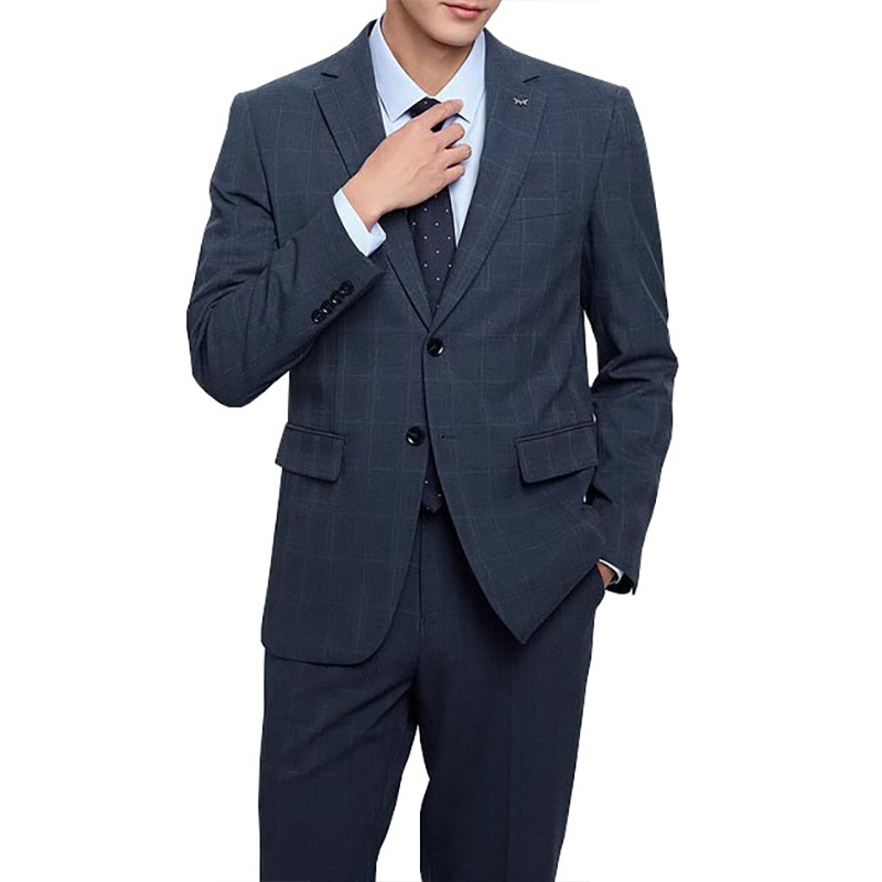 深灰色格紋羊毛混紡西裝，日常辦公及客戶會面完美之選