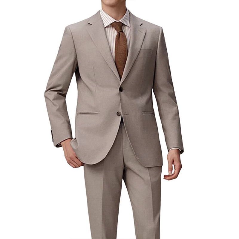 淺灰色男士羊毛混紡西裝套裝 單排扣修身剪裁 商務會議正式着裝