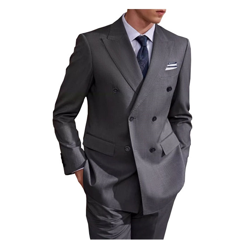 多用途正裝 / 半正裝西服套裝 辦公室、婚禮及特殊活動，灰色雙排扣西裝套裝