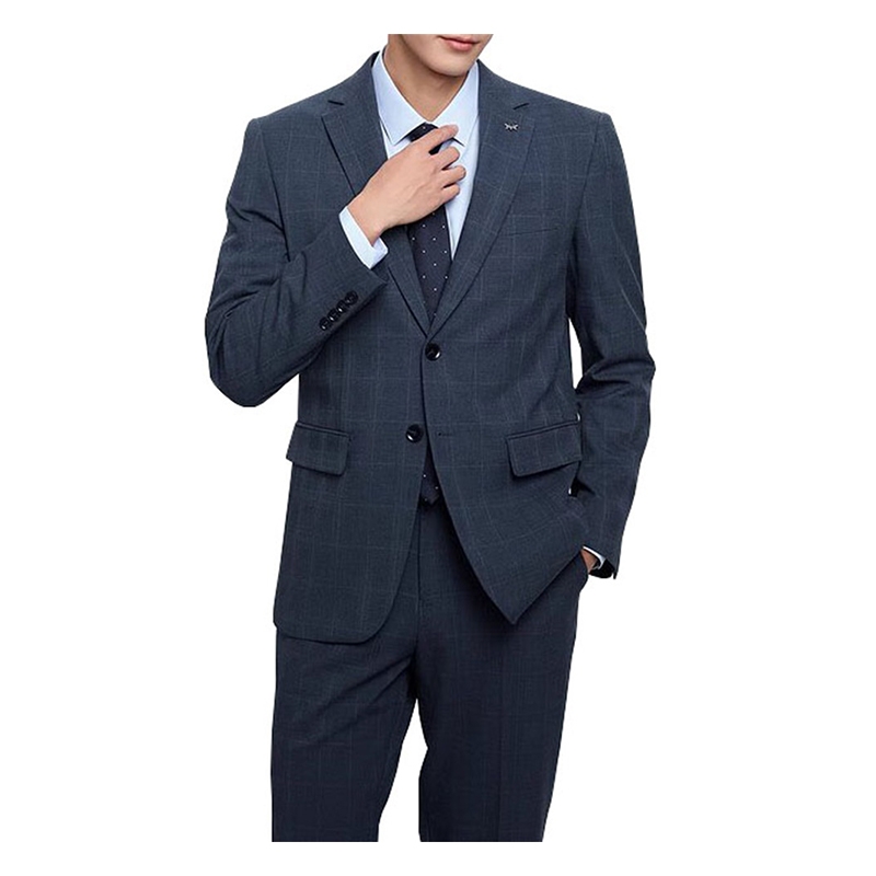 深灰色格紋羊毛混紡西裝，日常辦公及客戶會面完美之選