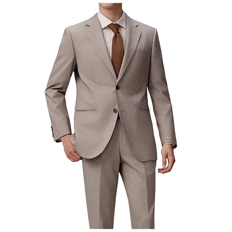 淺灰色男士羊毛混紡西裝套裝 單排扣修身剪裁 商務會議正式着裝