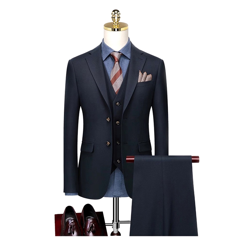 深藍色英倫風修身正裝，單排扣男士西裝