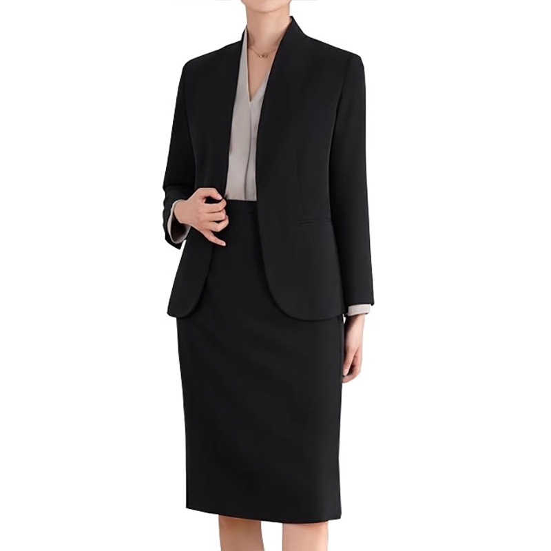 經典黑色商務套裙，西裝外套+鉛筆裙，職場通勤職業正裝