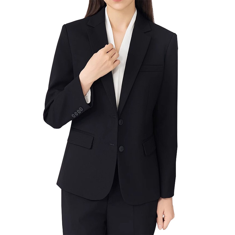 定製級剪裁黑色西裝兩件套，微彈舒適制服