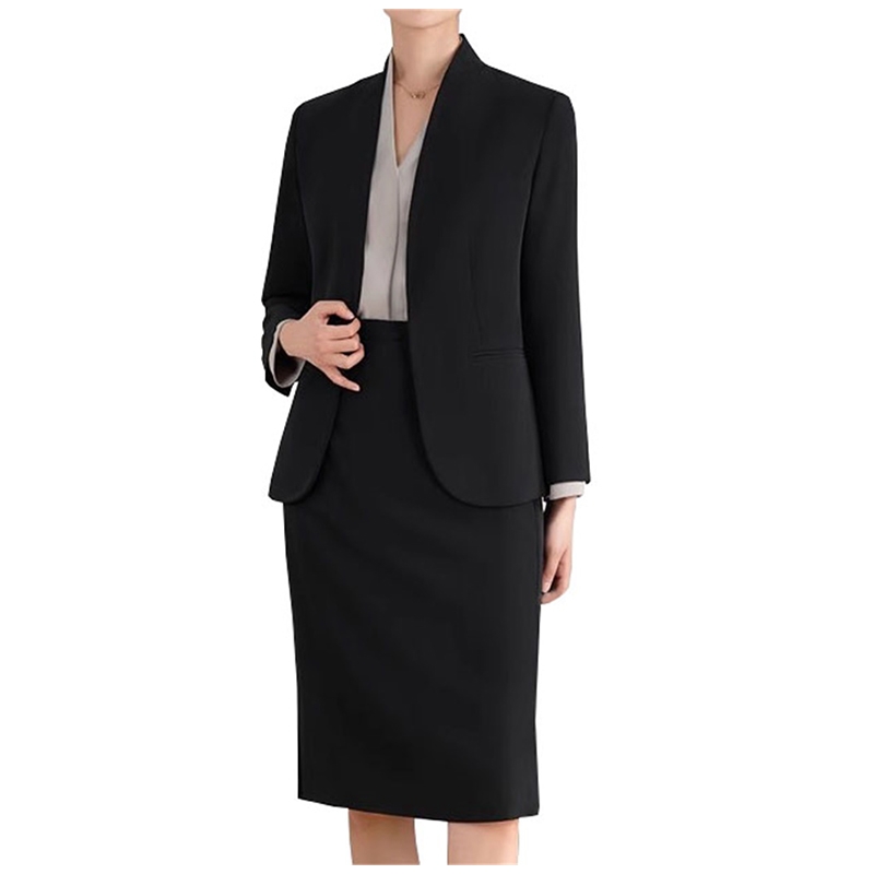 經典黑色商務套裙，西裝外套+鉛筆裙，職場通勤職業正裝