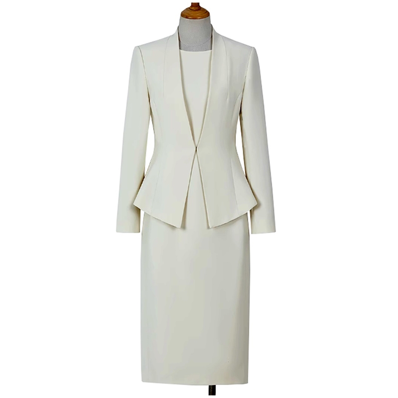 白色連衣裙制服，秋冬季通勤商務工作正裝裙子