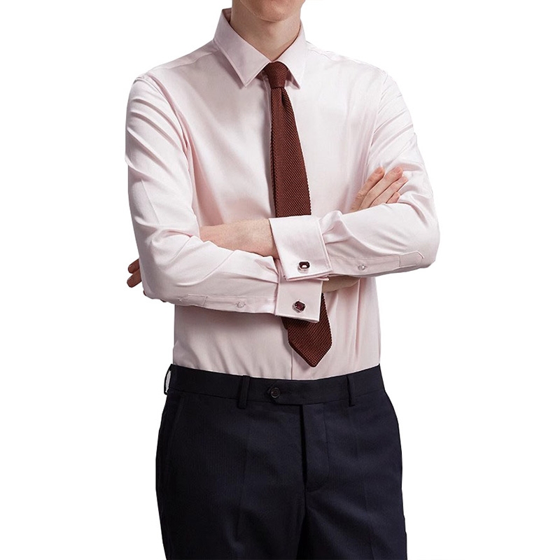 浪漫粉色紳士法式襯衫，長袖長絨棉商務修身婚禮慶典溫莎袖釦襯衣