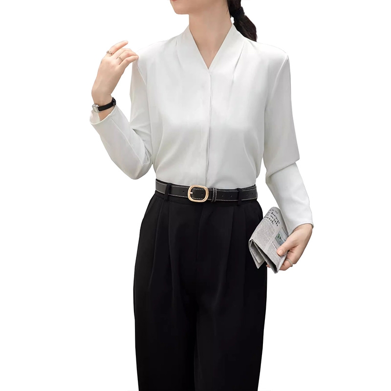 V領職業裝女西裝內搭上衣，日常正裝通勤雪紡襯衣