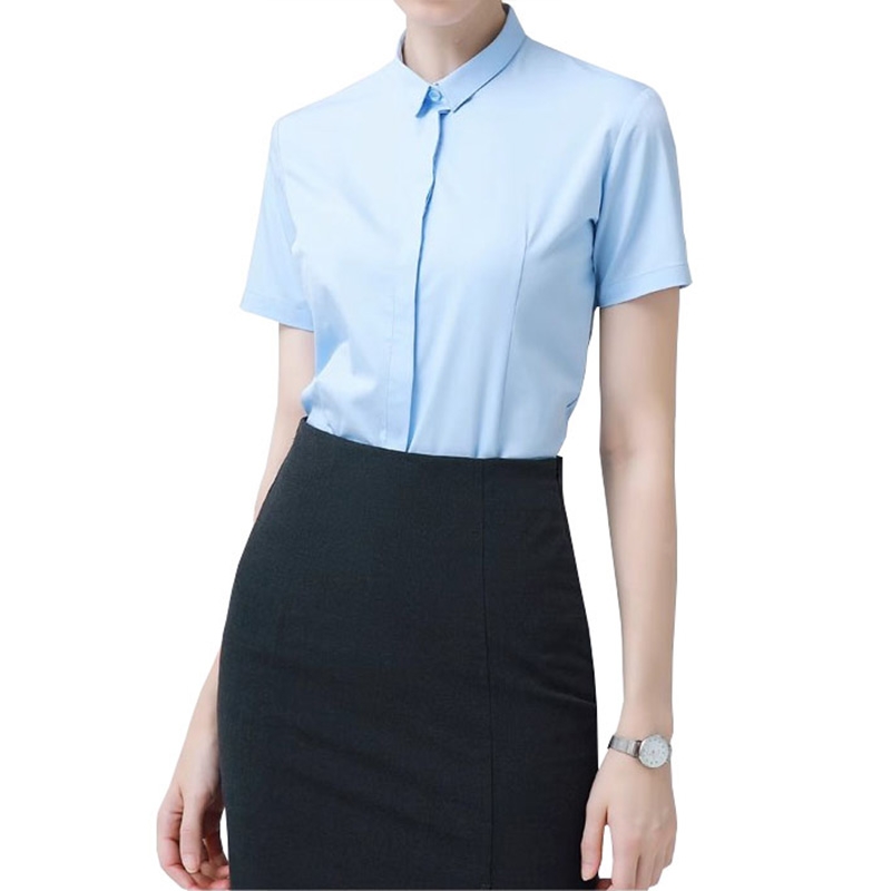短袖襯衫，夏季莫代爾職業正裝V領免燙工作服