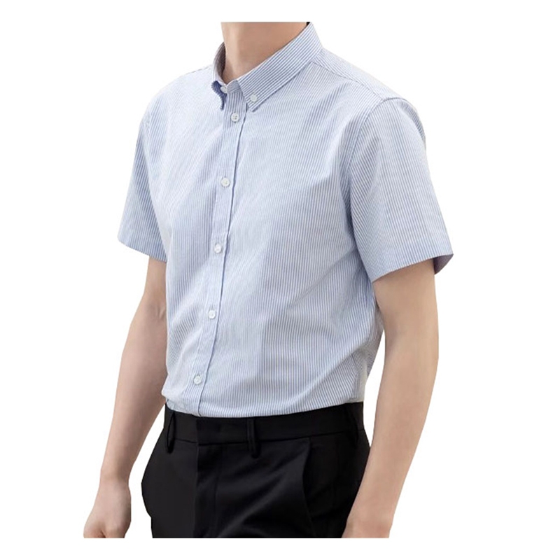 牛津紡豎條紋襯衫，寬鬆版型男士短袖襯衣
