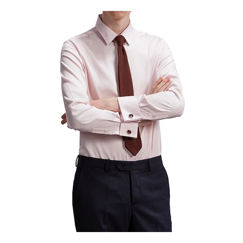 浪漫粉色紳士法式襯衫，長袖長絨棉商務修身婚禮慶典溫莎袖釦襯衣