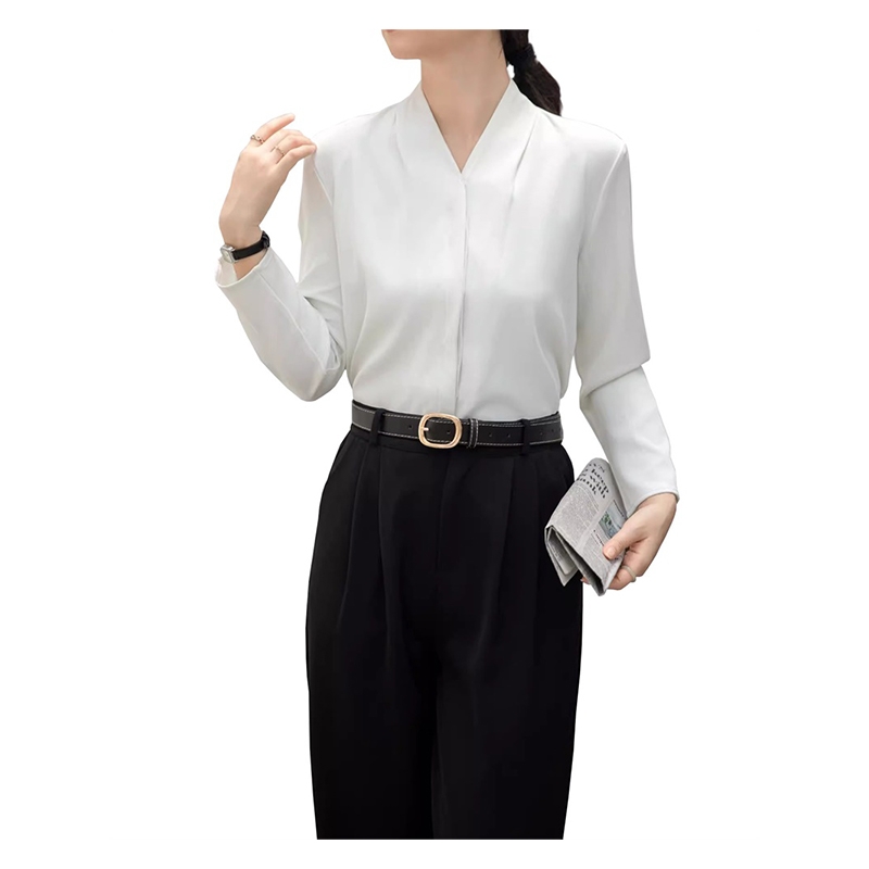 V領職業裝女西裝內搭上衣，日常正裝通勤雪紡襯衣