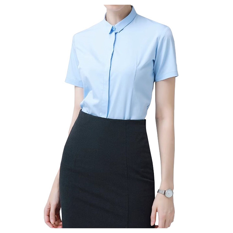 短袖襯衫，夏季莫代爾職業正裝V領免燙工作服