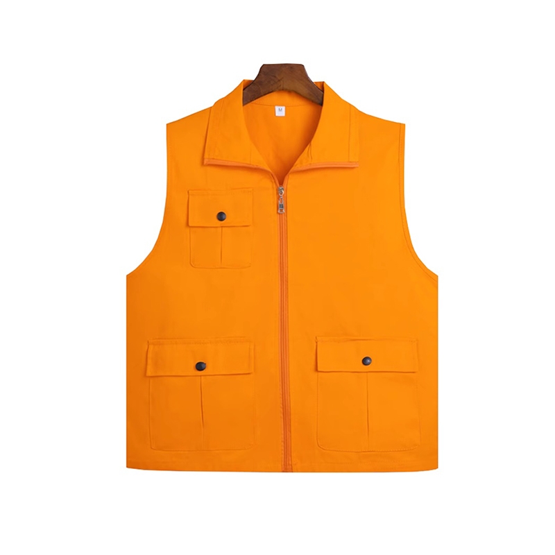 防風耐磨材質，橙色多口袋工裝馬甲