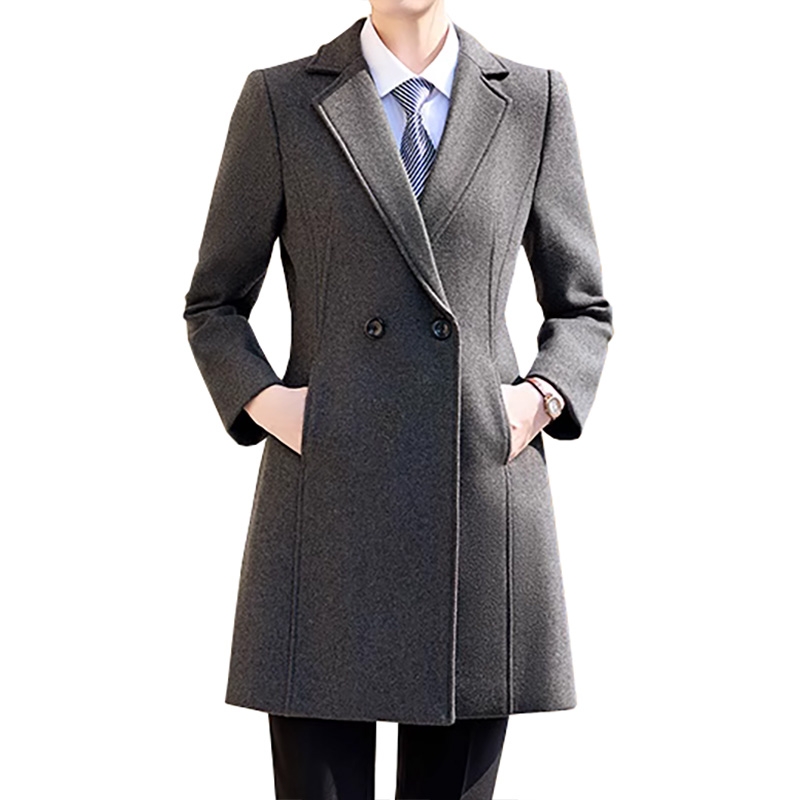 冬季日常穿着的保暖大衣，灰色毛絨混紡外套