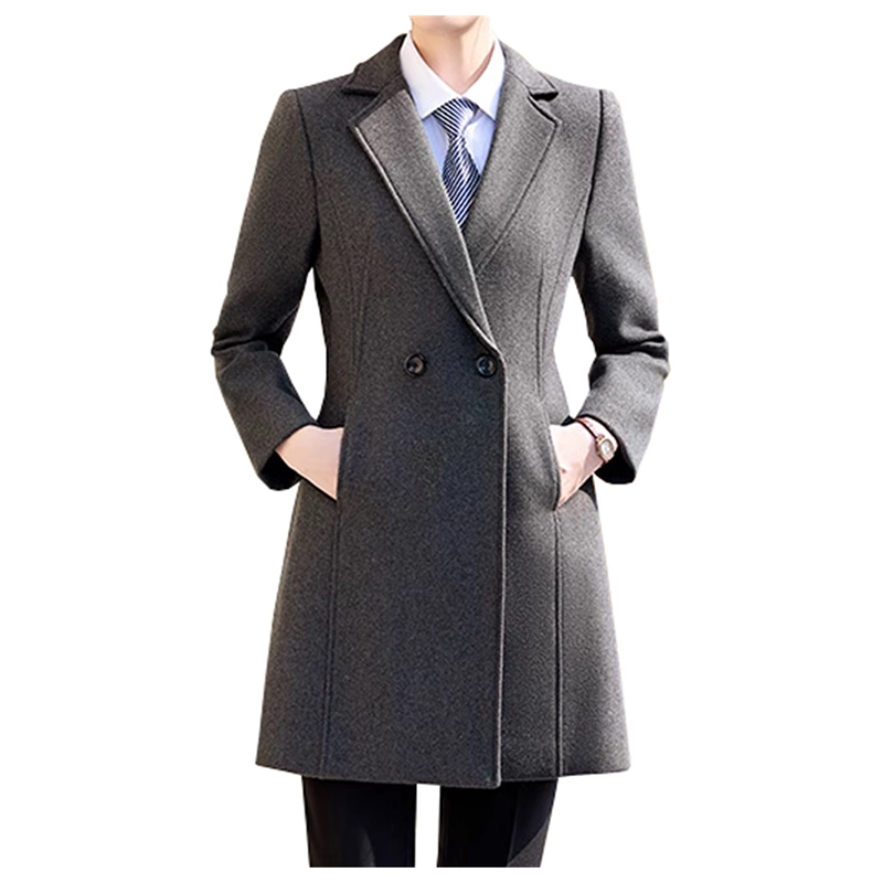 冬季日常穿着的保暖大衣，灰色毛絨混紡外套