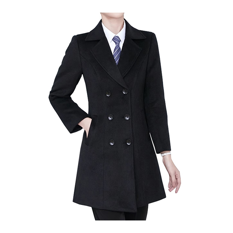 女士黑色中長款毛絨大衣  冬季保暖專業外衣