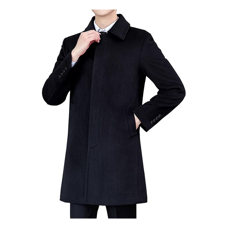 質感垂順大衣 翻領黑色毛絨外套