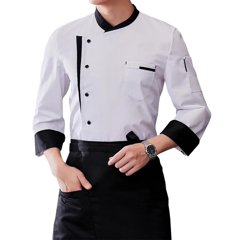 七分袖廚師夾克，帶圍裙的專業餐飲制服