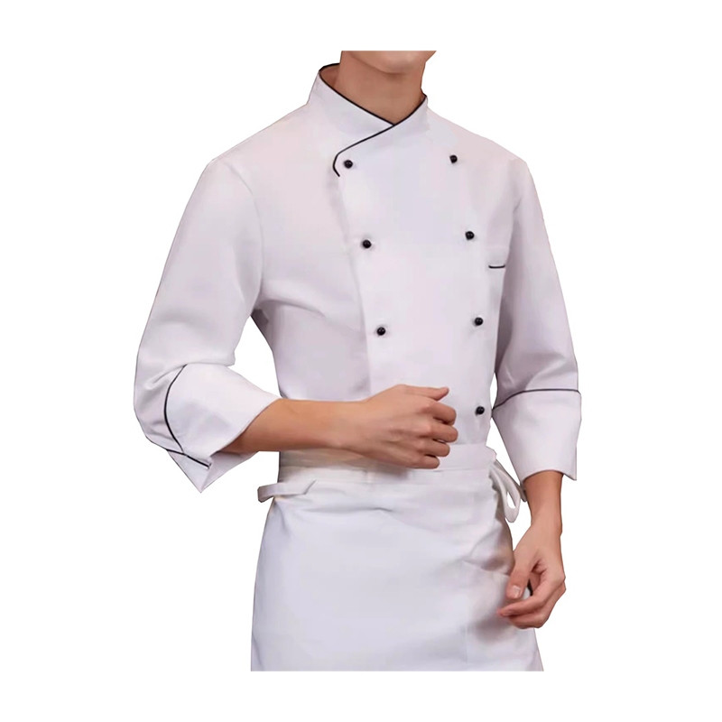 長袖雙排扣包邊廚師服，餐廳後廚 飯店廚師工作服