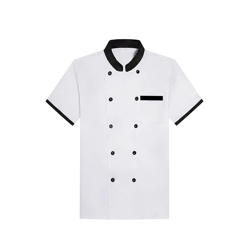 短袖白黑飾邊夾克 日常餐飲舒適廚房着裝